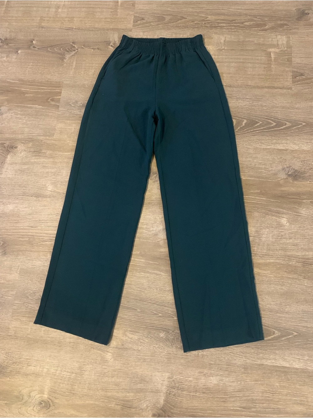 Mango Women's Wide-Leg Elastic Waist Long Trousers - Teal Green Dark Green